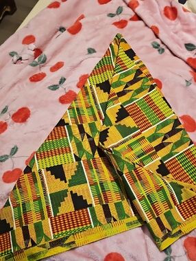 Vibrant Green Yellow Kente-Pattern Home Textile